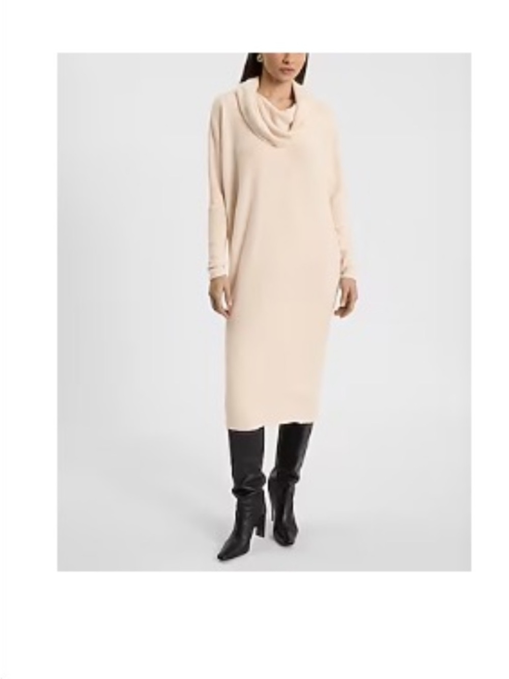Express Cream Cowl-Neck Sweater Dress